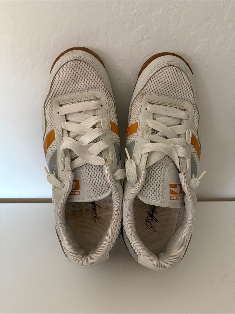 Globe Men’s White Sneakers with Orange Stripe